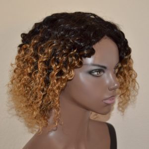 Handmade Wig – Brazilian Deep Wave Human Hair 8A Color: T1B/4/27 10-10-10